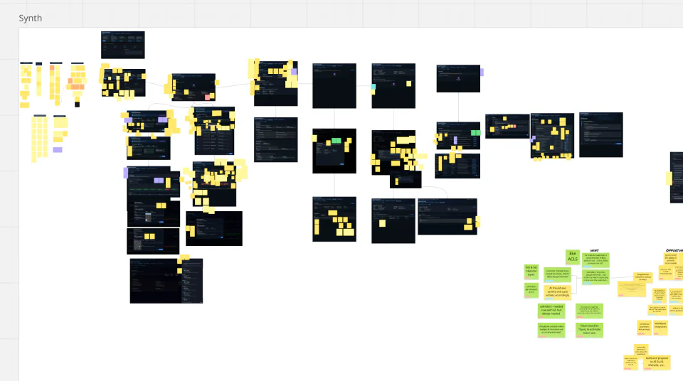 AI-enabled design synthesis board with Agent Control Center flows, critiques, and interaction decisions.